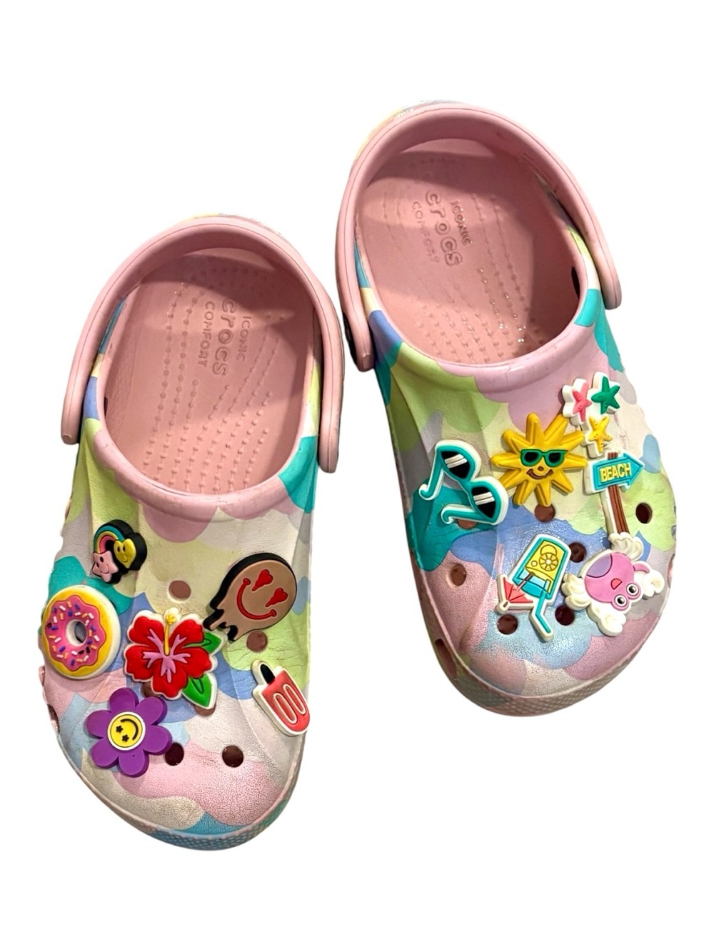 CROCS Kids Pastel Camo Jibbitz Clogs with Pink Trim